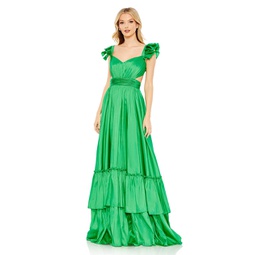 ruffle shoulder cut out gown