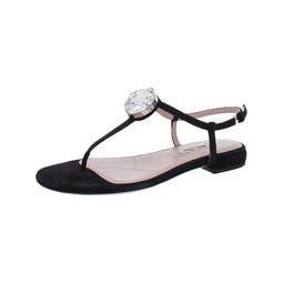 womens leather buckle t-strap sandals