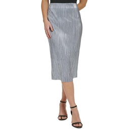 womens metallic pleated midi skirt