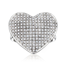 pave diamond heart ring in sterling silver