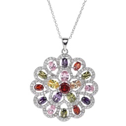 silver tone multicolored cubic zirconia pendant necklace
