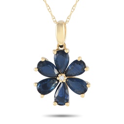 lb exclusive 14k yellow gold 0.01ct diamond and sapphire flower necklace pd4-15845ysa