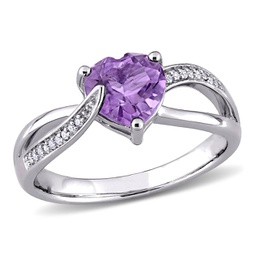 1ct tgw amethyst and diamond accents heart crossover ring in sterling silver