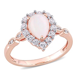 1 1/5 ct tgw opal created white sapphire and diamond-accent teardrop halo ring in 10k rose gold