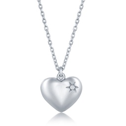 sterling silver 0.009cttw diamond puffed heart necklace