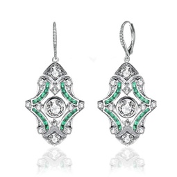 sterling silver white gold plated with colored cubic zirconia art deco lever back earrings