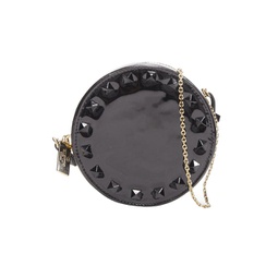 valentin rockstud black patent leather studded gold chain circle crossbody bag