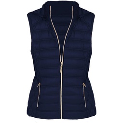 down fill full zip removable hood puffer vest in navy blue