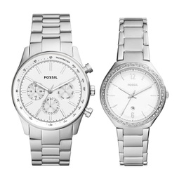 mens his and hers multifunction, stainless steel watch