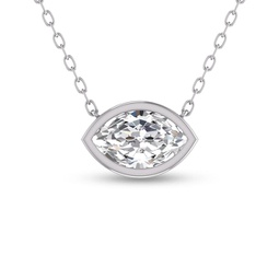 lab grown 1/4 ctw marquise shaped bezel set diamond solitaire pendant in 14k white gold