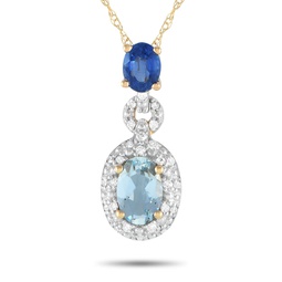lb exclusive 14k yellow gold 0.08ct diamond, aquamarine, and sapphire necklace pd4-16183yaqsa