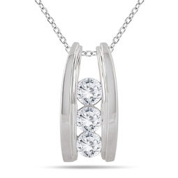 1 carat tw bar set three stone diamond pendant in 14k white gold