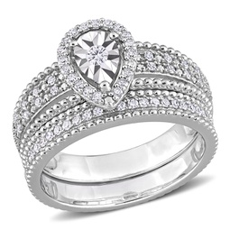 1/3ct tdw diamond teardrop halo bridal set in sterling silver
