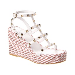rockstud caged 95 rope & leather ankle strap wedge sandal
