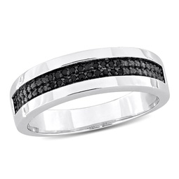 1/10ct tdw black diamond mens double row anniversary band in sterling silver