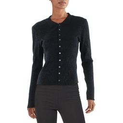 womens beaded ribbed button-down top