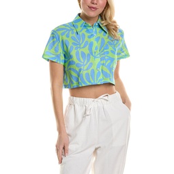 the cropped cabana linen-blend shirt