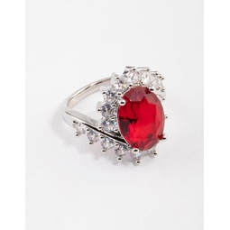 rhodium cubic zirconia vintage red oval ring