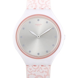 Swatch Skindentelle 36.8 mm Plastic and Silicone Silver Dial Watch SVOW102