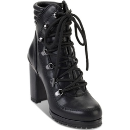 lenni womens faux leather platform combat & lace-up boots