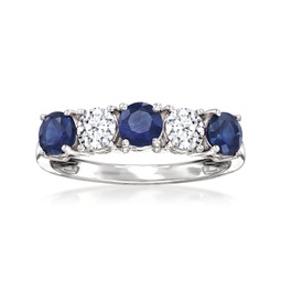 sapphire and . lab-grown diamond ring in 14kt white gold