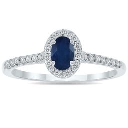 sapphire and diamond halo ring in 10k white gold