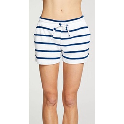 terry cloth slit side shorts in stripe navy/white