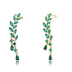 ga sterling silver with 14k gold plated and emerald cubic zirconia ear cuff earrings