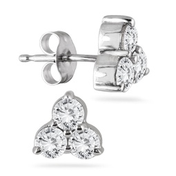1 carat tw three stone diamond flower earrings in 14k white gold