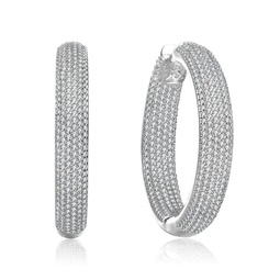 sterling silver with clear cubic zirconia 10-row french pave inside out large tubular hoop earrings