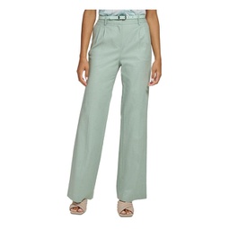 womens pleated belted trouser pants