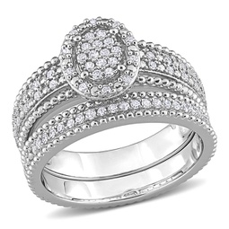 1/3ct tdw diamond oval shape cluster bridal set in sterling silver
