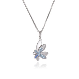 silver gradient blue pave diamond butterfly pendant necklace