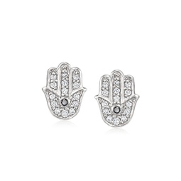 by ross-simons black and white diamond hamsa stud earrings in sterling silver
