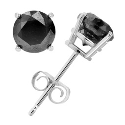 black diamond stud earrings .925 sterling silver round with rhodium push backs