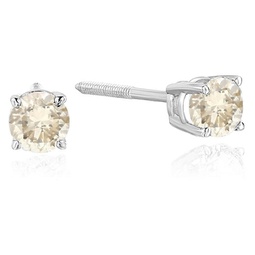 3/8 cttw champagne diamond stud earrings 14k white gold round screw backs