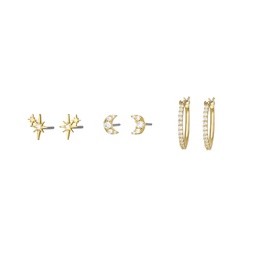womens gold-tone brass star and moon earrings gift set