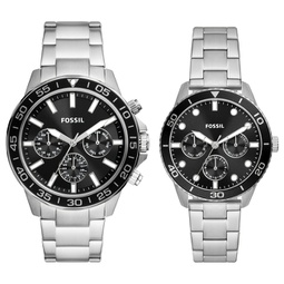 unisex his and hers multifunction, stainless steel watch set