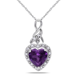 2 1/4ct tgw simulated alexandrite heart and diamond accents pendant and chain in 10k white gold