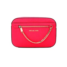 jet set east west pink leather zip chain crossbody womens bag