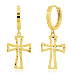 14k yellow gold small huggie hoop earrings with diamond cut cross