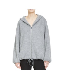 outerwear oversized zip up drawstring hoodie jacket in gray