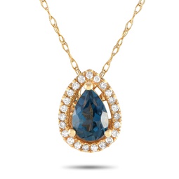 lb exclusive 14k yellow gold 0.07ct diamond and blue topaz pear necklace pd4-15556ybt