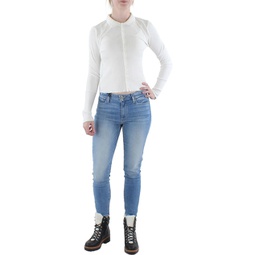 womens ribbed trim collared cropped
