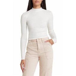 thin ribbed knit turtle mock neck long sleeve top in ivory