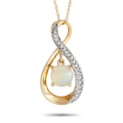 lb exclusive 14k yellow gold 0.03ct diamond and opal pendant necklace pd4-15537yop