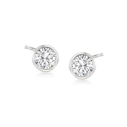 by ross-simons bezel-set diamond stud earrings in sterling silver