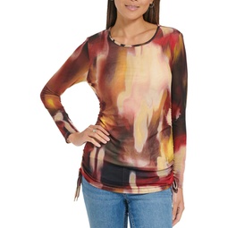 womens printed mesh pullover top