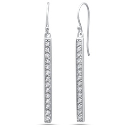 sterling silver 2mm cubic zirconia bar dangle earrings