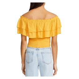 womens off-the-shoulder smocked cropped